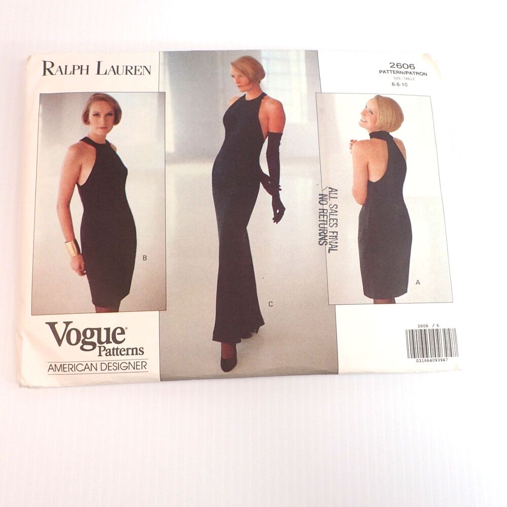 Vtg Vogue Ralph Lauren Designer Dress Sewing Pattern 2606 SZ 6 8 10 UNCUT FF
